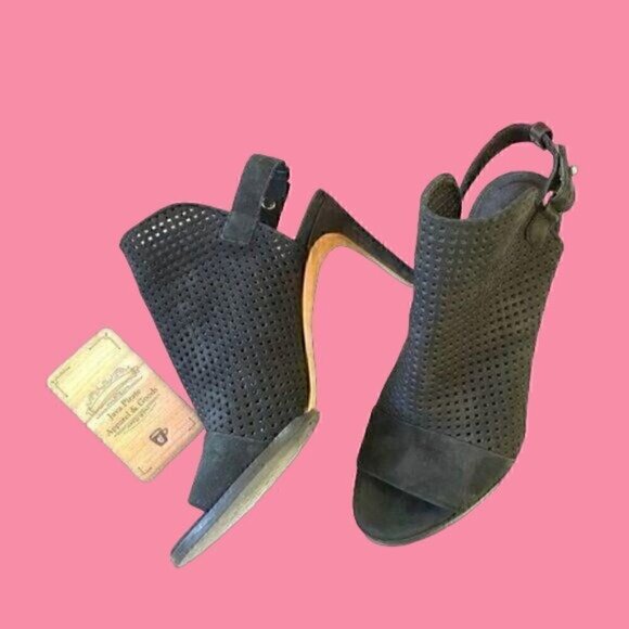 Vince Black Aden Nubuck Leather Perforated Peep Toe Ankle Booties 6.5 - Picture 1 of 7